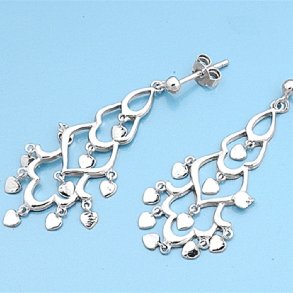 Beautiful Sterling Silver Heart Dangle Earrings